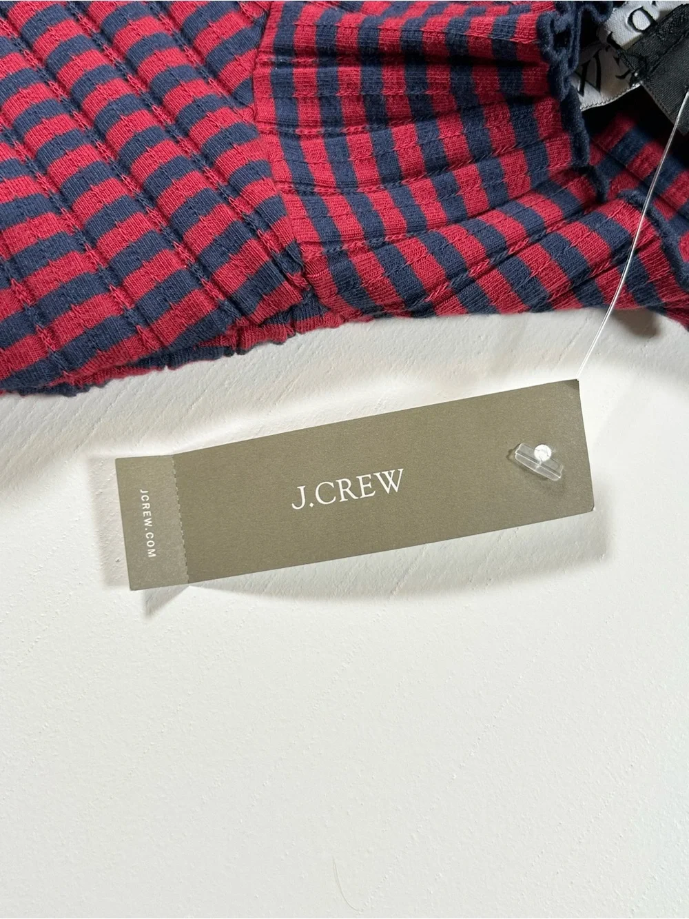 J Crew Pointelle Turtleneck Red Navy Stripe Scalloped Lettuce Trim Women’s XXS